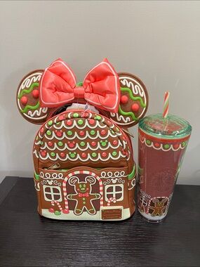 Loungefly Gingerbread House Minnie Ears Mini Backpack with Starbucks